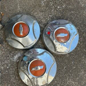 Vintage Chevrolet Silver and Orange Hubcaps